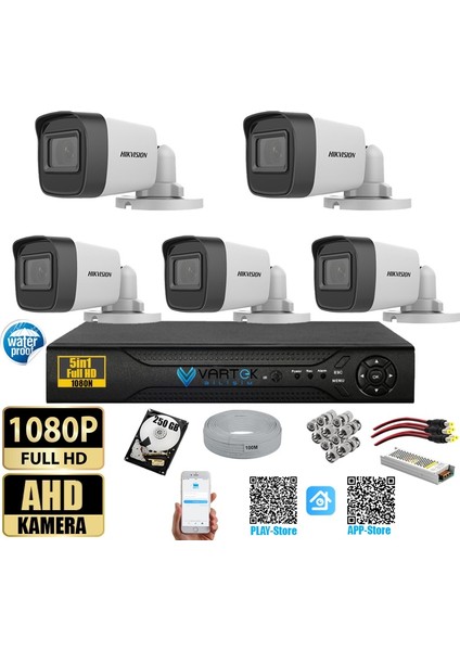 Hikvision 2 Mp 5 Kameralı Tak Çalıştır Hazır Kamera Seti