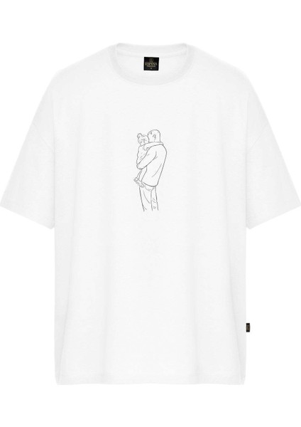 Erkek Baba Kız Baskılı Oversize Tişört