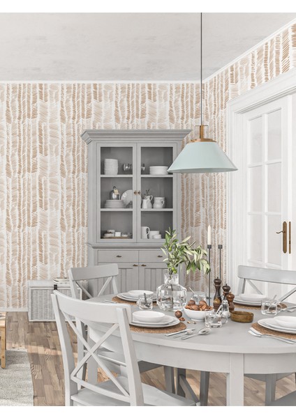 Boho Bej Çizgili Desenli Duvar Kağıdı modelleri