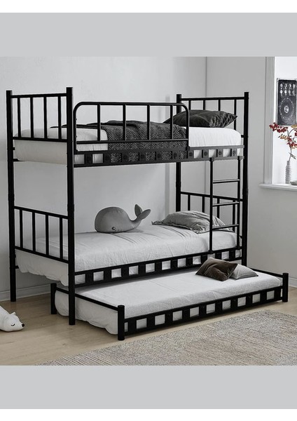 Argimo Zambak Yavrulu Genç Çocuk Odası Metal Ranza ve Karyola 90 x 190 Siyah