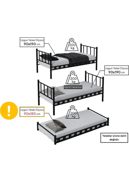 Argimo Zambak Yavrulu Genç Çocuk Odası Metal Ranza ve Karyola 90 x 190 Siyah