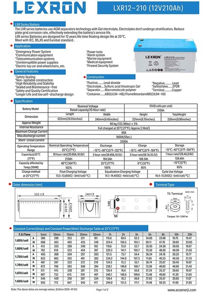 Solar Jel Akü 12V 210AH Deep Cycle 522X240X222 indirimleri