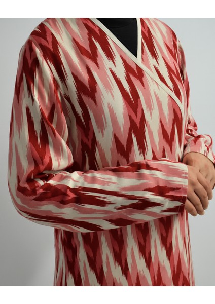 Zigzag Desenli Kruvaze Namaz Elbisesi – %100 Viskon, Yandan Bağlamalı 36-46 Beden fırsatları