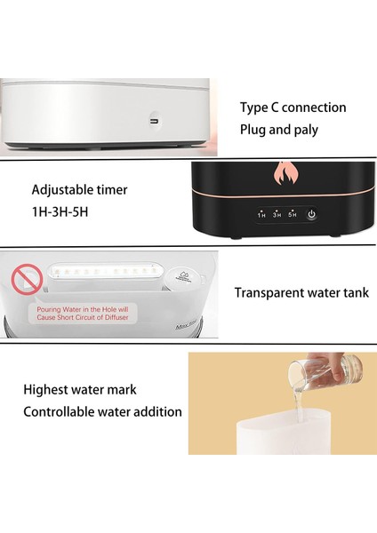 Alev Görünümlü Hava Nemlendirici Aroma Terapi Buhar Makinesi Aromatik Oda Kokusu Difüzörü
