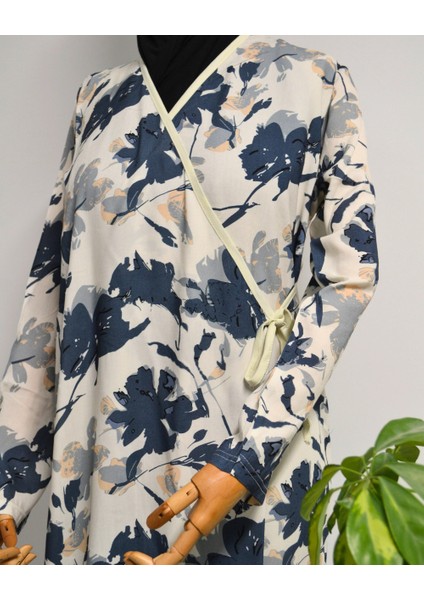 Yaprak Desenli Kruvaze Namaz Elbisesi – %100 Viskon, Yandan Bağlamalı 36-46 Beden fiyatları