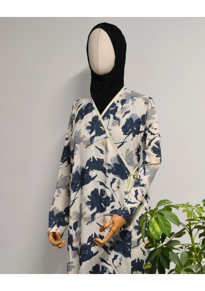 Yaprak Desenli Kruvaze Namaz Elbisesi – %100 Viskon, Yandan Bağlamalı 36-46 Beden modelleri