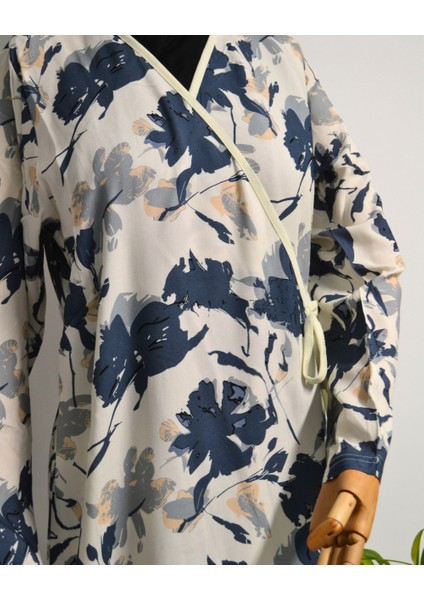 Yaprak Desenli Kruvaze Namaz Elbisesi – %100 Viskon, Yandan Bağlamalı 36-46 Beden fırsatları