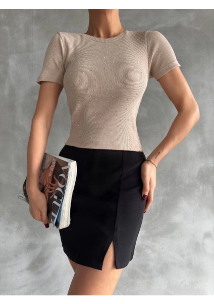 Taş Baskılı Kaş Korse Bluz Bej