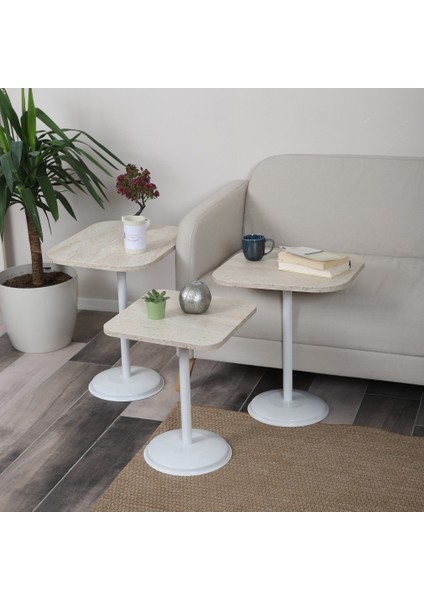 Vertino Zigon Sehpa Mdf Tabla Alt Mekanizma Demir Beyaz Renk