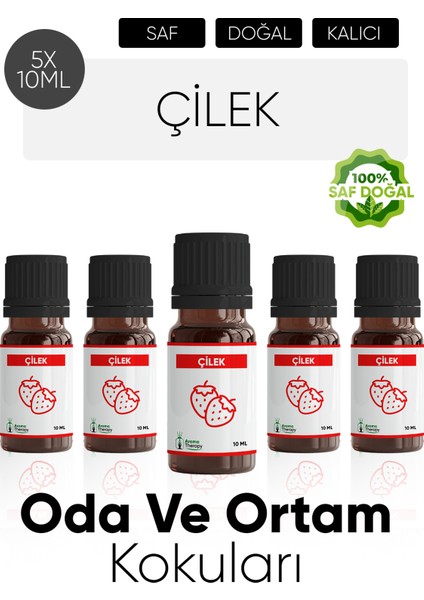 Çilek Esansiyel Koku Yağı Buhardanlık Yağı Difüzör Esansı Hobi Esans Ortam Oda Kokusu 5X10 ml
