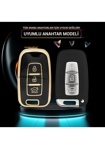 Tucson Santa Fe I30 IX35 3 Buton Smart Nano Anahtar Kılıfı - Siyah fırsatları