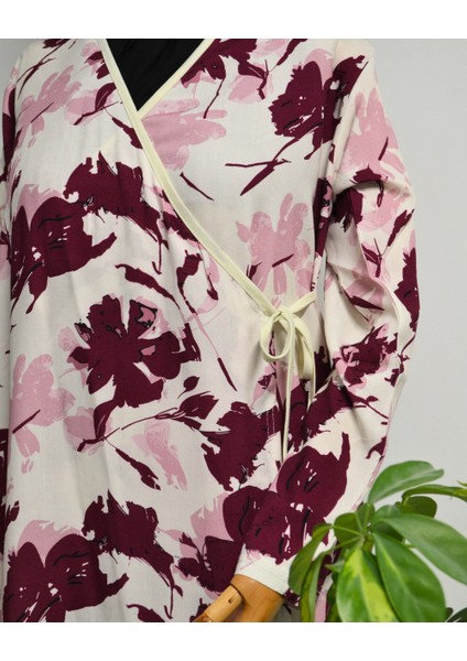 Yaprak Desenli Kruvaze Namaz Elbisesi – %100 Viskon, Yandan Bağlamalı 36-46 Beden fiyatları