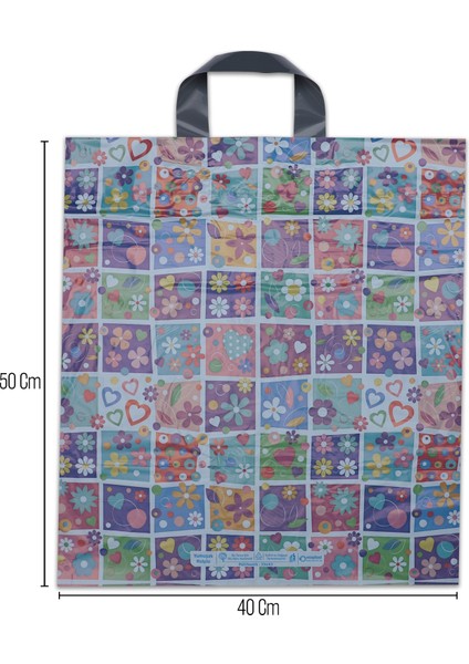 No:4 (40*50) Yumuşak Saplı Çiçek Desenli Takviyeli Elgeçme Poşet 50 Adet