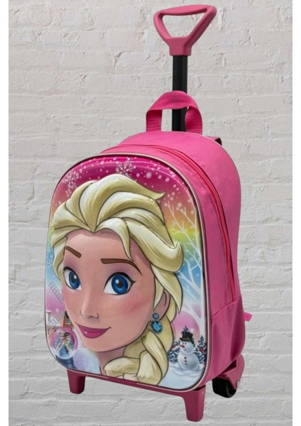 Frozen Elsa Çekçekli Pembe Kabartmalı Sert Kapaklı Desenli Çocuk Sırt Çantası 1 Adet