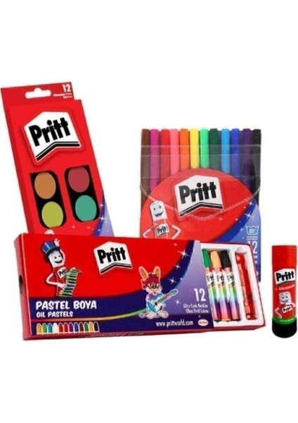 Boyama ve Yapıştırma Seti 1 Adet Karışık Renk 12'li Pastel Keçeli Kalem Sulu Boya Yapıştırıcı fiyatları