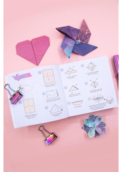Origami Kağıt Katlama Sanatı Seti 246 Parça Ebru ve Geometrik Desenli Kağıtlar