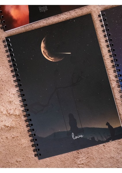 Spiralli Çizgisiz Okul Defteri 4'lü Set 17x24 cm Siyah Mor Gece Serisi Kapak Desenli