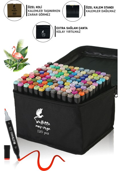 120'li Çift Taraflı Siyah Gövdeli Keçeli Art Marker Seti Taşıma Çantalı Profesyonel indirimleri