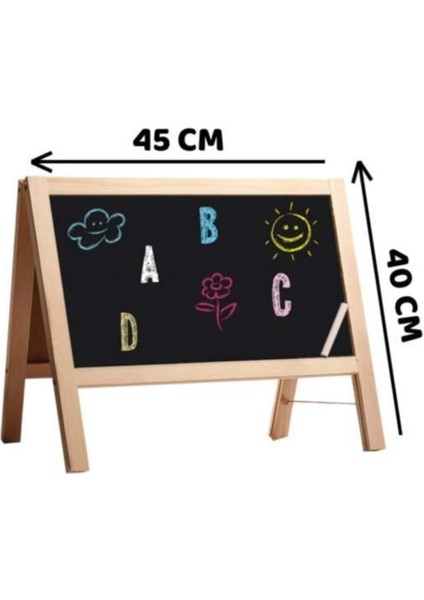 Masaüstü Manyetik Çift Taraflı Ahşap Yazı Tahtası 62 Parça Alfabe ve Sayı Seti 45x40 cm