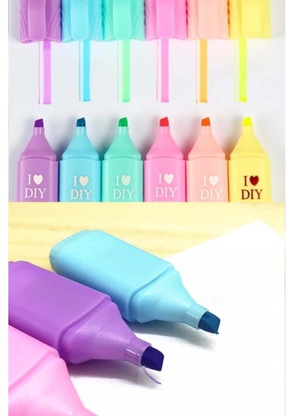 Mini Fosforlu Kalem Seti 6'lı Pastel Renkli Öğrenci Işaretleyici HO0184 H011A