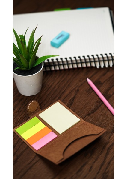 Yapışkanlı Not Kağıdı Seti 1 Bloknot 4 Neon Ayraç 65x105 mm Kahverengi Cırt Bantlı Kapak modelleri