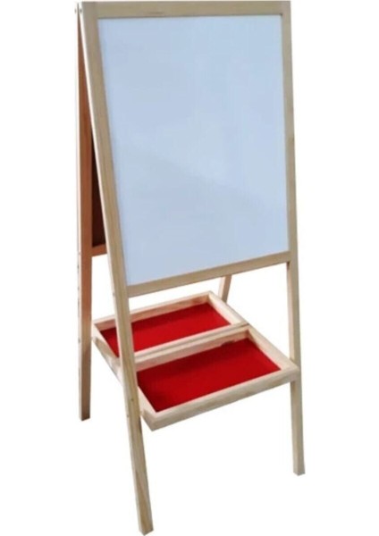 Çift Taraflı Ahşap Yazı Tahtası 100x50 cm Doğal Açık Kahverengi Kapaklı Düz Model