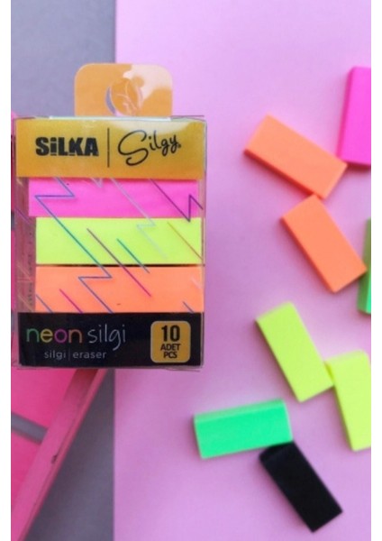 Silgi Seti 3'lü Mavi Pastel ve Neon Renk Karışımı Desensiz Okul Ofis Kullanımına Uygun