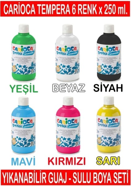 Tempera Süper Yıkanabilir Guaj Sulu Boya Seti 6 Renk 250 ml Büyük Şişeli fiyatları