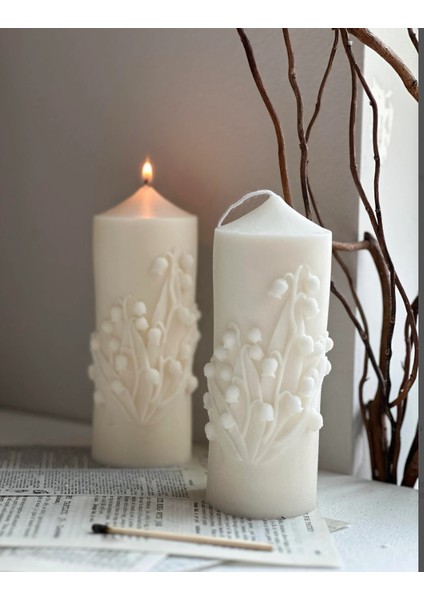 2'li Zambak Kabartmalı Silindir Mum