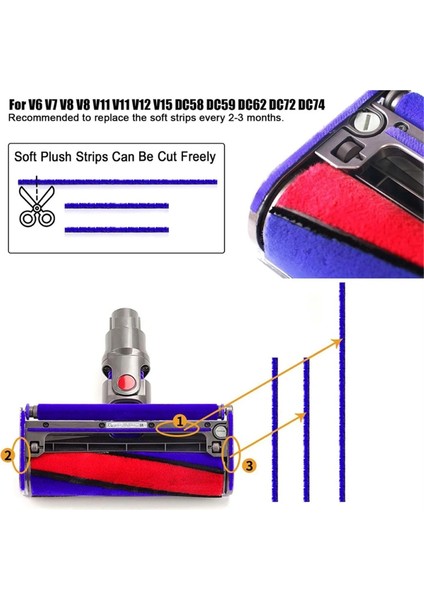 Yumuşak Peluş Şeritler Dyson V6 V6 V7 V8 V10 V12 V15 DC58 DC59 DC62 DC72 DC74 Vakum Temizleme Kafaları Değiştirme (Yurt Dışından) fiyatları