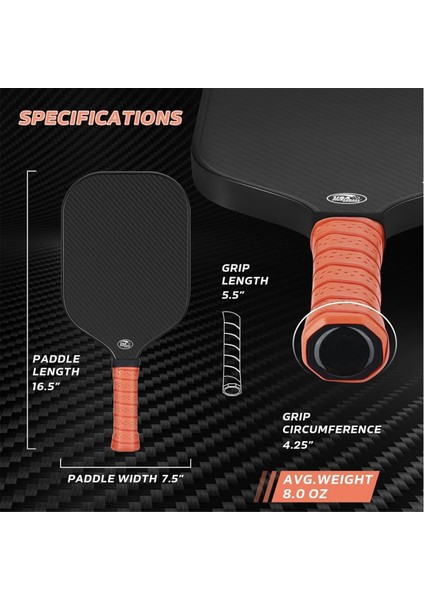 16MM Pickleball Kürek 3k Karbon Fiber Yüzey Pp Petek Çekirdek Gelişmiş Güç Kaymaz El Tutacağı Kürek Turuncu (Yurt Dışından) modelleri
