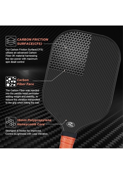 16MM Pickleball Kürek 3k Karbon Fiber Yüzey Pp Petek Çekirdek Gelişmiş Güç Kaymaz El Tutacağı Kürek Turuncu (Yurt Dışından) fırsatları