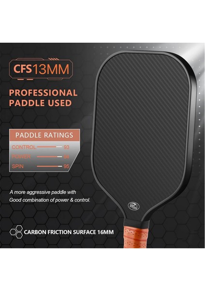 16MM Pickleball Kürek 3k Karbon Fiber Yüzey Pp Petek Çekirdek Gelişmiş Güç Kaymaz El Tutacağı Kürek Turuncu (Yurt Dışından) indirimleri