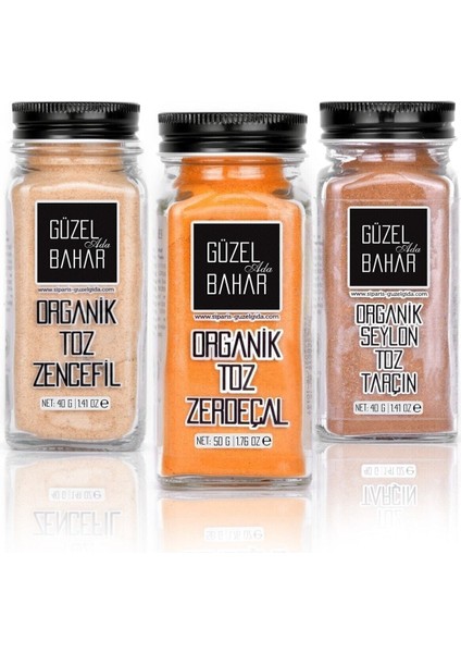 Organik Baharat Seti 3'lü 130 gr Seylon Tarçın Zencefil Zerdeçal Yerli Üretim fiyatları