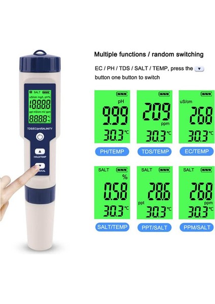 Havuz Tuzu Test Cihazı, Dijital Tuzluluk Ölçer, Tuzlu Su Için Yüksek Doğruluk 5'i 1 Arada Tuzluluk Test Cihazı, IP67 Su Geçirmez Test Kiti (Yurt Dışından) indirimleri