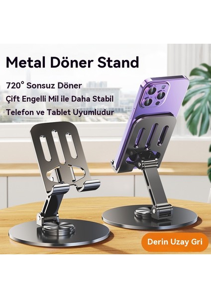 Cep Telefonu Standı Alaşımlı Metal 720 Derece Dönebilen Katlanabilir Cep Telefonu Standı 1 Adet (Yurt Dışından)