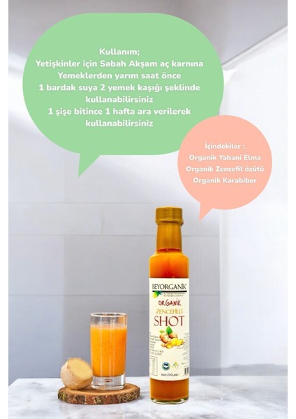 Zencefilli Shot 250 ml Organik Yabani Elma ve Zencefil Özütlü Karabiberli Doğal İçecek