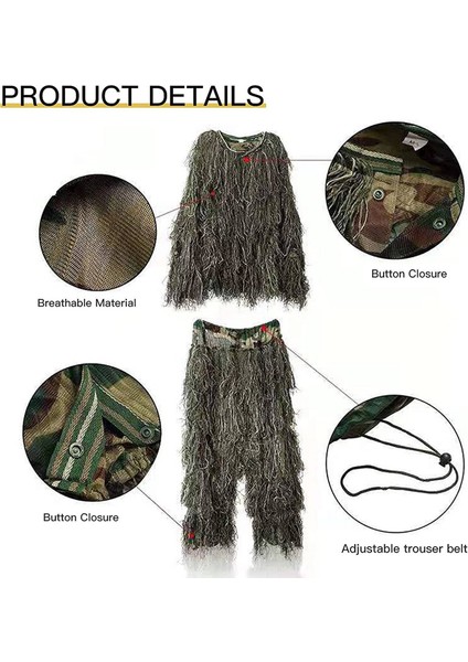 5 In 1 Ghillie Suit, 3D Kamuflaj Açık Avcılık Giyim Dahil Ceket, Pantolon, Kapüşon, Yetişkinler Çocuklar Için Taşıma Çantası Gençlik (Yurt Dışından) indirimleri