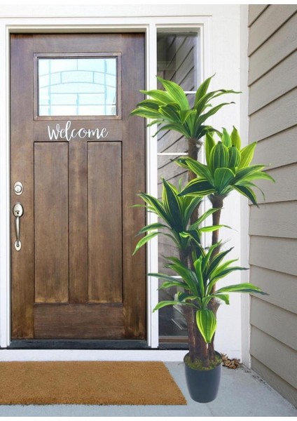 Yapay Plastik Sarı Şeritli Yukka Ağaç 150x60 cm Gerçekçi Görünümlü İç Dış Mekan