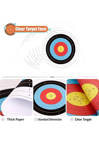 Okçuluk Hedefleri Kağıdı, 50 Adet Yay ve Ok-Avcılık Arka Bahçesi Için Hedefler, Okçuluk Hedef Uygulama Aksesuarları 10 Halka (Yurt Dışından) fiyatları