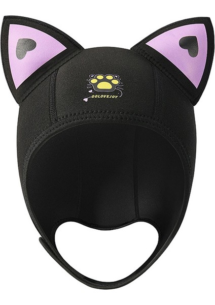 Kadın Kedi Kulaklı Dalış Başlığı Su Geçirmez Şapka Dalgıç Elbisesi Başlıklı Yüzme Başlığı Çene Kayışlı Siyah (Yurt Dışından)