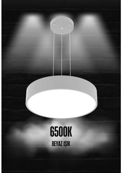 Drum 40CM ( Gri Kasa, Beyaz Işık ) Ledli Modern LED Avize, Salon, Mutfak, Oturma Yatak Odası, Sarkıt