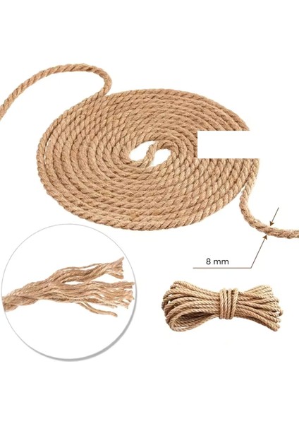 Çok Amaçlı Kalın Jüt Hasır Keten Kırnap Dekor Halat Hobi Ipi Halatı 8mm 20 Metre modelleri