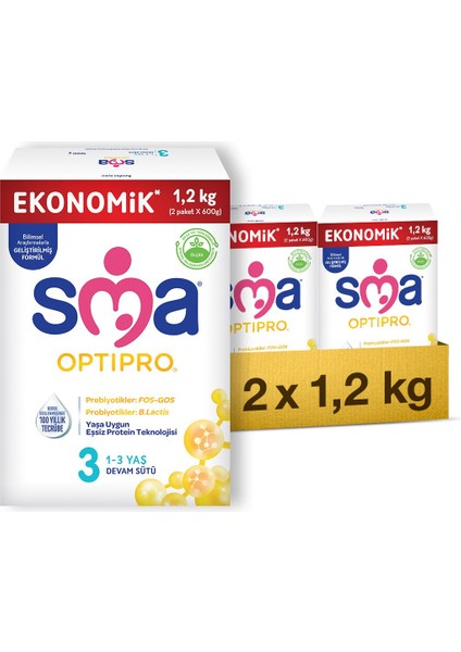 Optipro 3 Toz Devam Sütü 2×1200 gr 1-3 Yaş Probiyotikli Eşsiz Protein Teknolojisi İsviçre fiyatları