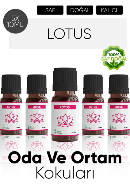 Lotus Esansiyel Koku Yağı Buhardanlık Yağı Difüzör Esansı Hobi Esans Ortam Oda Kokusu 5X10 ml
