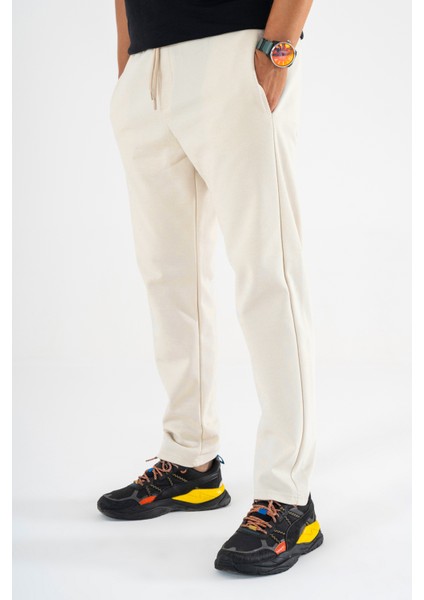 Erkek Krem Jogger Pantolon Bağcıklı Lastikli Bel Rahat Kesim Eşofman Altı fiyatları