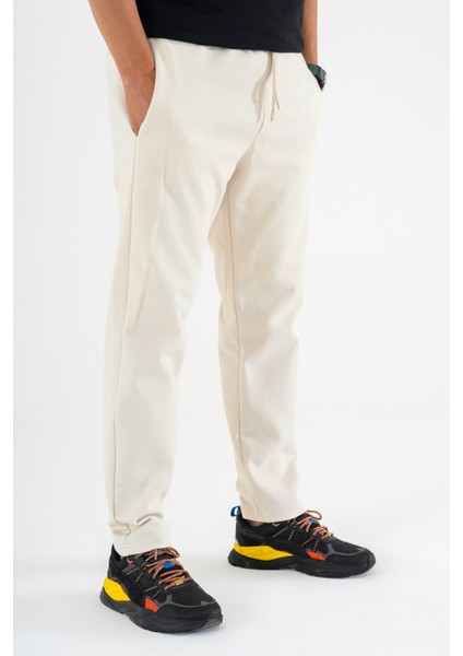 Erkek Krem Jogger Pantolon Bağcıklı Lastikli Bel Rahat Kesim Eşofman Altı modelleri