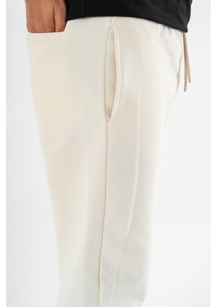Erkek Krem Jogger Pantolon Bağcıklı Lastikli Bel Rahat Kesim Eşofman Altı