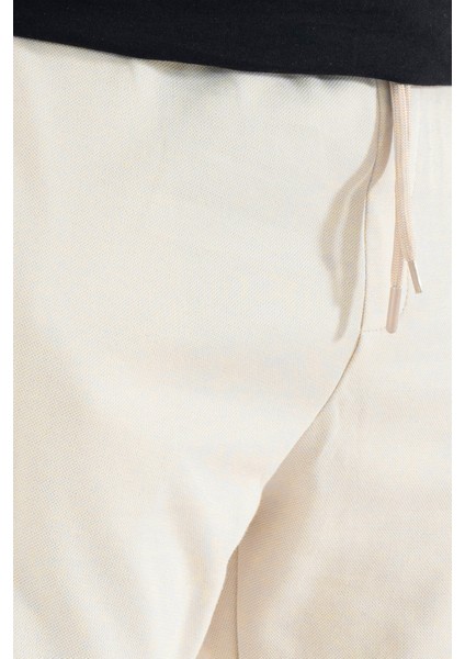 Erkek Krem Jogger Pantolon Bağcıklı Lastikli Bel Rahat Kesim Eşofman Altı