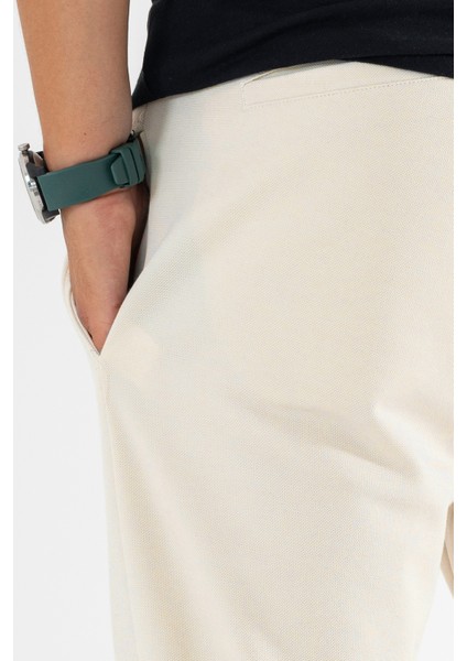 Erkek Krem Jogger Pantolon Bağcıklı Lastikli Bel Rahat Kesim Eşofman Altı